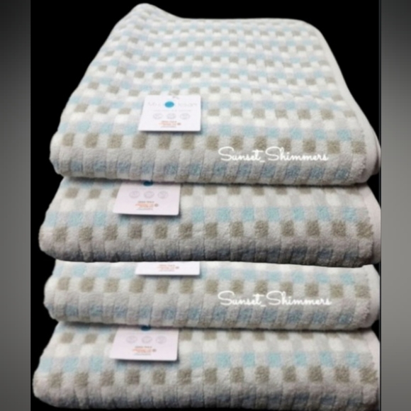 4pc Mind on Design Blue White Gray Geo Check Zero Twist Bath Towel Set NEW - Picture 1 of 5